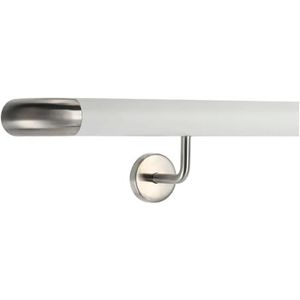 TIBU Leuning wit 30-600cm roestvrijstalen trapleuning met schuine leuninghouder, lengte 540 cm met 6 houders en bochten naar de muur