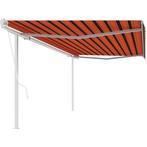 Rantry Automatisch intrekbaar zonnezeil met palen, 5 x 3 m, oranje en bruin, voor buiten, voor privacy, balkon, terras