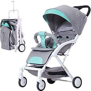 SMSOM Kinderwagen, omkeerbare stoel, met één klik vouwen, extra opslag, omkeerbare stijlvolle kinderwagen lichtgewicht compact vouwen (kleur: groen)