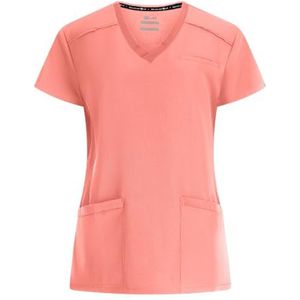B-well Julia Kasacks Dames-verzorgingskas/ouderenverzorging, werkkleding, korte mouwen, V-hals, anti-rimpel met elastaan, koraalrood, L