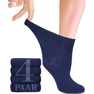 Diabetiker bamboesokken met lycra voor Dames: Zonder naad aan de aanzet van de teennagels, Enkelhoog; hoog draagcomfort; voor business en vrije tijd; geschikt voor Zwangere vrouwen en Senioren; 4 paar (Marineblauw, 35-38)