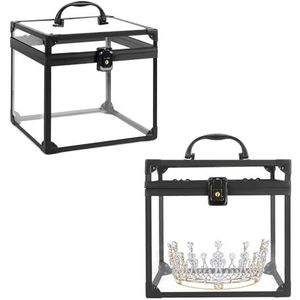 Donghome Make-up trein geval cosmetische doos, grote capaciteit transparante acryl make-up vitrine voor ijdelheid, badkamer teller of dressoir, zwart, mode, Zwart, Modieus