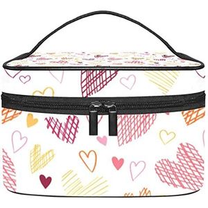 Harten patroon make-up organizer tas, reismake-up tas organizer case draagbare cosmetische tas voor vrouwen en meisjes toiletartikelen, Meerkleurig, 22.5x15x13.8cm/8.9x5.9x5.4in