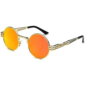Retro Steampunk Ronde Metalen Zonnebril voor Mannen en Vrouwen Lente Been Kleurrijke Brillen UV400,N9 Goud Oranje Rood, One size