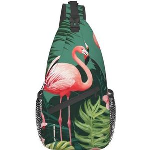 Lichte romantische bloemenprint heuptas voor dames en heren, modieuze crossbody tassen, sling rugzak met verstelbare riem, Roze Flamingo, Eén maat