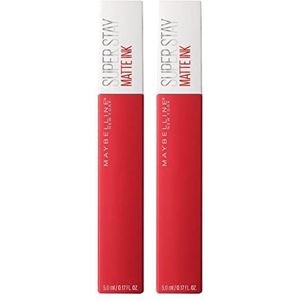 Maybelline New York SuperStay Matte Ink Lippenstift Ondoorzichtig en Uniform Resultaat Lange Duur 16h Kleur 20 Pioner - 2 Lippenstiften met Puntige Applicator