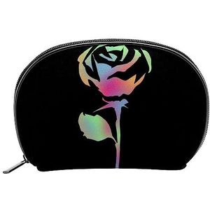 Neon Rose Make-up Tas, Kleine Reizen Cosmetische Tas, Toilettas Organizer Pouch met Ritssluiting, Halve cirkel Shell Cosmetische Pouch voor Meisjes Vrouwen, Veelkleurig #14, 19x5.5x13cm/7.5x2.2x5in