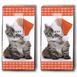 20 zakdoeken (2 x 10) zakdoeken kerstkitten/katten/winter/Kerstmis