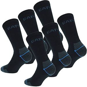 Caterpillar Power & Cool Work Socks, 6 paar Coolmax-werksokken, dubbele versteviging aan teen en hiel, uitstekende kwaliteit katoenen badstof en Lycra-vezels (Zwart, 43-46)
