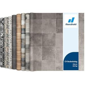 Floordirekt Atlantic Zala 997M PVC-vloerbedekking, per meter, vinyl vloer, CV linoleum voor keuken en balkon, in houtlook, tegellook, steenlook, robuust en onderhoudsvriendelijk, 200 x 200 cm