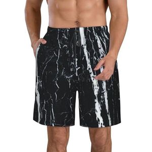 Kleurrijke Papegaaien Op Boom Print Heren Zwemplank Shorts Zwembroek Trunks Badmode Sneldrogende Surfen Strand Essentiële Zomer, Zwart en wit marmer, M