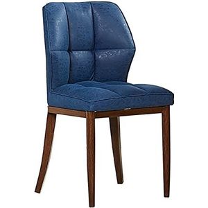 GEIRONV Keuken Eetkamerstoel,Leer Imitatie Hout Ijzeren Benen Lounge Stoel Slaapzaal Appartement Slaapkamer Computer Stoel 1 Stuk Eetstoelen (Color : Blue, Size : Walnut)