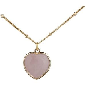 Natural Gemstone Heart Pendant Necklace Healing Crystal Jewelry For Women Birthday Gifts (Color : Rose Quartz Gold)