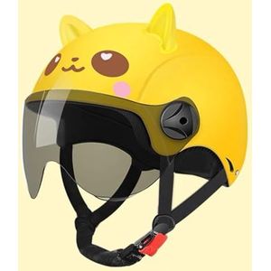 Volwassen Jeugd Kinderen Schattige Open 3/4 Helm Met Zonneklep, ECE Goedgekeurde Cool Cat Oor Motorfiets Halve Helm, Scooter Bromfiets ATV Straathelmen C,48~54cm