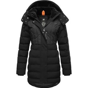 Ragwear Dames wintermantel warme gewatteerde jas lang met capuchon Ashanta Block XS-6XL, Black23, M