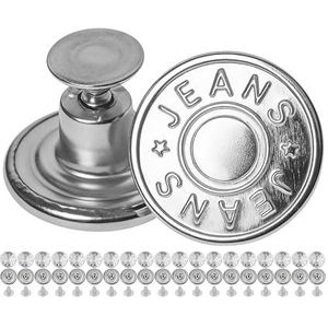 Broek vervangende knopen voor klinken, 20 stuks, nikkelvrij, voor mensen met allergie, Ø 14 mm jeansknopen, zilverkleurig, jeansknoop klinknagels, broekknoop om in te slaan, metalen broekknoop
