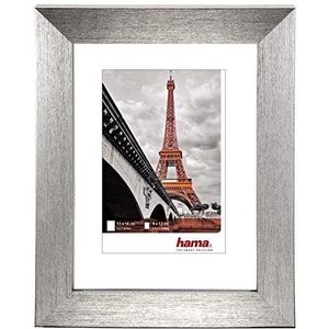 Hama Kunststof fotolijst""Paris"" (lijst 13 cm x 18 cm, rand 20 mm x 15 mm, voor foto's van de grootte 9 cm x 13 cm, spiegelglas, polystyreen (PS), met haken en voet) zilver