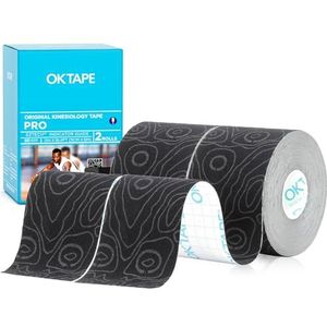OK TAPE PRO Kinesiologie Tape 5cm x 5m Vrij Knip Tape Elastisch Atletisch Tape Therapeutisch Latexvrij, 2 Rollen, Zwart