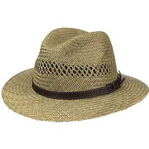 Lipodo Classic Traveller Strohoed Leren Band Dames/Heren - Made in Italy hoed zomer voor Lente/Zomer - XL (60-61 cm) naturel
