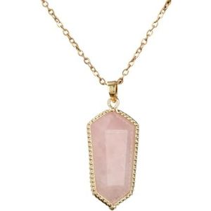 Natuurlijke edelsteen zeshoekige hanger ketting - Helende kristallen sieraden cadeau met gouden ketting (Color : Rose Quartz)