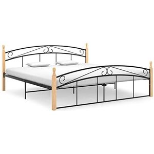 vidaXL Bedframe metaal en massief eikenhout zwart 180x200 cm