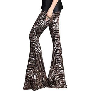 Dames Sequin Flared Broek - Glitterbroek - Hoog Getailleerd - Glanzende Stretchbroek