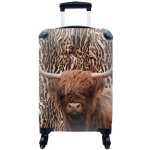 MuchoWow® Koffer - Schotse hooglander - Panterprint - Koe - Past binnen 55x40x20 cm en 55x35x25 cm - Handbagage - Trolley - Fotokoffer - Cabin Size - Print