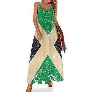 Jamaica retro vlag dames zomer maxi-jurk V-hals mouwloze spaghettibandjes lange jurk