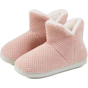 JadeRich Unisex Fleece Laarzen Zachte Hakbedekkende Pluche Voering Bootie Slippers Warm Effen Kleur Huisschoenen voor Vrouwen Mannen, roze, 6.5/7.5 UK