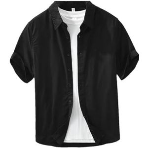Dcvmvmn Mannen Mode Katoen Linnen Casual Shirts Casual Korte Mouw Shirt Losse Grote Maat Button-Up Shirt, Zwart, XL