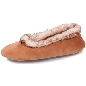 Isotoner Pantoffels voor dames, ballerina's, fluweel, ultra comfortabele zool, Kameel., 37/38 EU