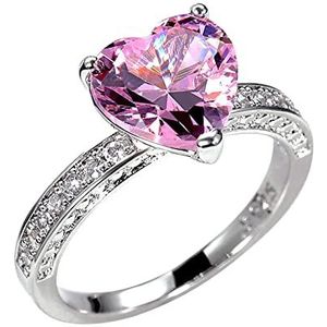 Mode Vrouwen Liefde Hart Zirconia Diamant Ring Verloving Trouwring Verstelbare Ring, roze, 7