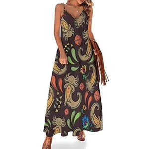 Axolotl Maxi-jurk met bloemenprint en paisley, V-hals, casual, mouwloos, verstelbare bandjes, sexy lange jurk