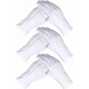 Reccisokz Beschermende handschoenen katoen 3 paar Care katoenen handschoenen, cosmetische vochthandschoenen, avondgarderobe Police Smoking Ceremonial Teamparade, sieraden inspectie (3 Seam Design)