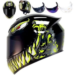 Volledige racemotorcrosshelm met helder en getint vizier, DOT-typegoedgekeurde fietshelm (XXL)(Venom - fluorescence,Large)