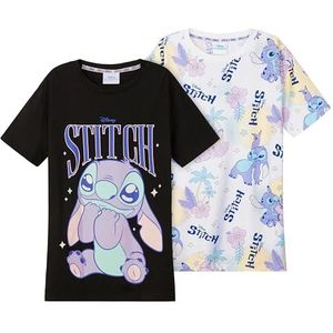 Disney Stitch T-shirts met ronde hals voor meisjes, zacht ademend, set van 2 - Stitch Gifts (Zwart/Wit, 7-8 Jaar)