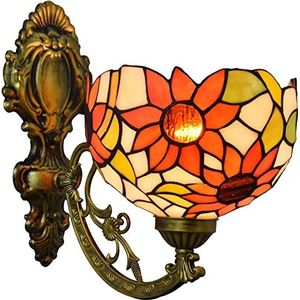 Tiffany Stijl Wandlamp, Handgeschilderde Glazen Wandlamp, 8-Inch Brede Bed LED Wandlamp, Gebruikt Voor Woonkamer, Slaapkamer, Badkamer, Gang, Lezen