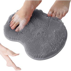 Douchevoetschrobbermat met antislip zuignappen, voet- en rugreinigingskussen, siliconen exfoliërende pad, antislip badkamerdouche met zuignappen en afvoergaten (grijs)