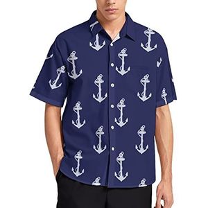 Marineblauw Ankerpatroon Hawaiiaans shirt voor mannen zomer strand casual korte mouw button down shirts met zak