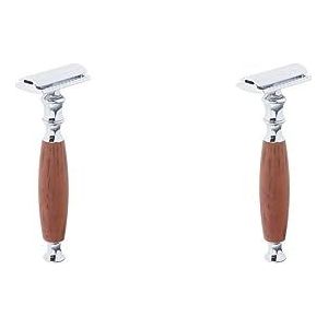 2 set Houten Handvat Dubbele Rand Veiligheid Scheerscheermesjes Snor Grooming Tool Bruin 12,5 x 4,5 x 2,5 cm