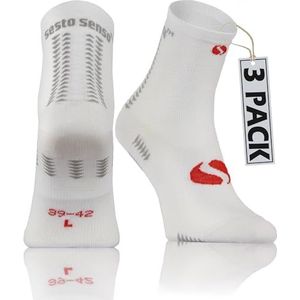 sesto senso 3 paar korte hardloopsokken sportsokken kleurrijk heren dames, verpakking van 3 stuks, wit en rood, 47-50 EU