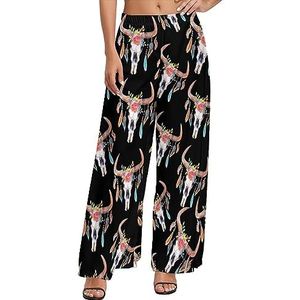 Native Indian Bull Skull Casual Wide Leg Lounge Broek Comfortabele Losse Joggingbroek Joggers Broek