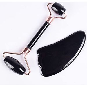 GuaSha voor Jade Zaagtand Gezichtsroller Gezicht Gereedschapsset, Natuurlijke Zwarte Obsidiaan Kristalsteen, 3 Stuks Home Collection (Kleur: One Size)