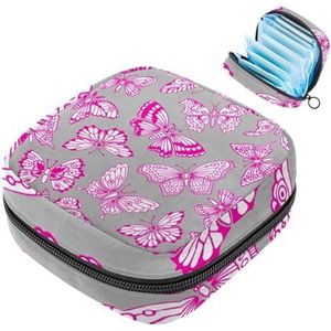 MUOOUM Opbergtas voor maandverband, roze vlinderpatroon menstruatiecup zakje, draagbaar maandverband opbergzakken vrouwelijke menstruatie eerste menstruatie tas voor tienermeisjes vrouwen dames