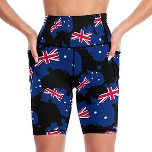 Australië Vlag Vrouwen Yoga Biker Shorts Hoge Taille Workout Broek Met Zakken