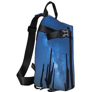 Sling Rugzak Borst Tas Verse Citroen Anti Diefstal Crossbody Schoudertas Dagrugzak Outdoor Sport Reizen Wandelen voor Mannen Vrouwen, Woestijn met cactus, Crossbody Backpack