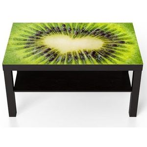 DEQORI Glazen tafel | zwart groot 90x50 cm | motief hartelijke kiwifruit | opvallende bijzettafel van glas | hoogglans salontafel voor de woonkamer | moderne bank tafel met design