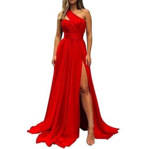 Chiffon bruidsmeisjesjurken voor dames, voor bruiloft, ruches galajurken, plooien, cocktailjurken, grote maten, Rood, 32