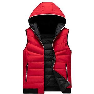 Panegy Heren vest outdoor mouwloze jas heren outdoor winter bodywarmer heren met capuchon afneembaar M-XXL zwart rood grijs, Stijl 3-Rood, XL
