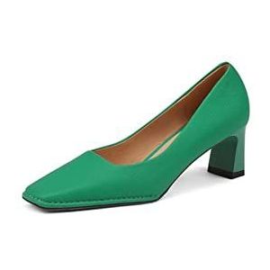 TABKER Lederen instappers dames echt lederen schoenen vrouw hoge hakken feest bruiloft schoenen vierkante teen lente zomer oranje dames schoenen (kleur: groen, maat: 10)